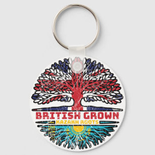 Kazakhstan Kazakh British UK Tree Roots Flag Key Ring