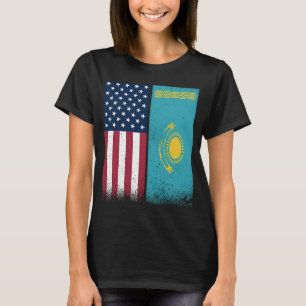 Kazakhstan Kazakhstani American Flags Proud USA T-Shirt