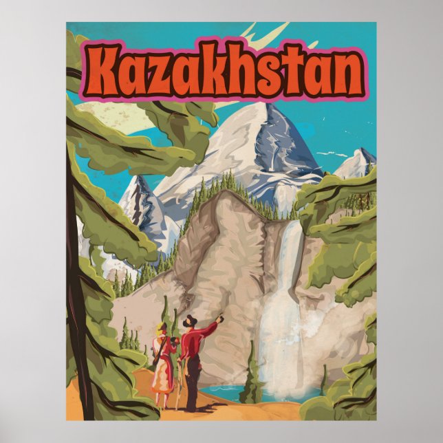 Kazakhstan landscape Vintage Travel Poster (Front)