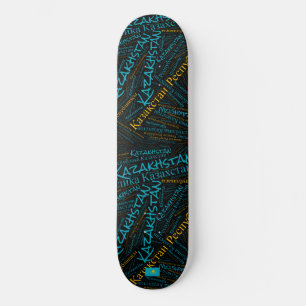 Kazakhstan National Pride Wordcloud Skateboard