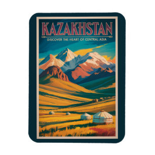 Kazakhstan Steppes Illustration Travel Art Vintage Magnet