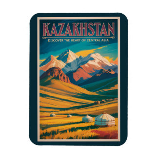Kazakhstan Steppes Illustration Travel Art Vintage Magnet