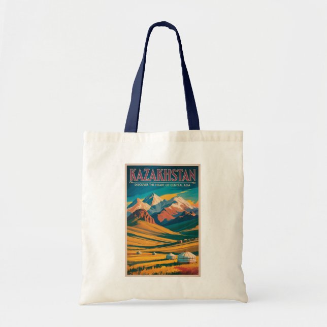 Kazakhstan Steppes Illustration Travel Art Vintage Tote Bag (Front)