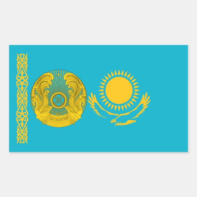 Kazakhstani Flag & National Emblem, Kazakhstan Rectangular Sticker (Front)
