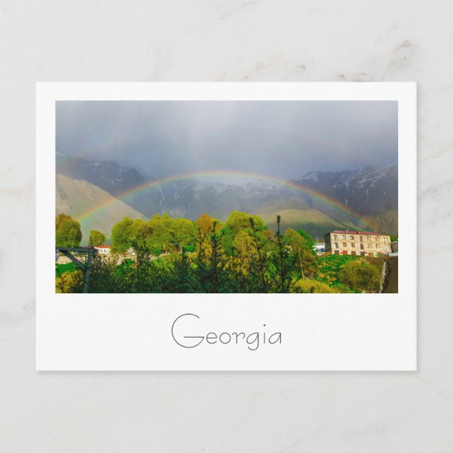 Kazbegi Georgia Caucuses Mountains Rainbow Postcard (Front)