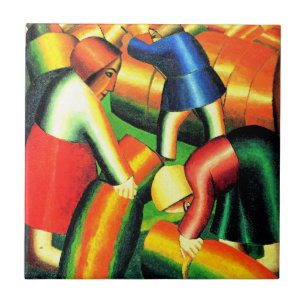 Kazimir Malevich--Taking in the Harvest, Ceramic Tile