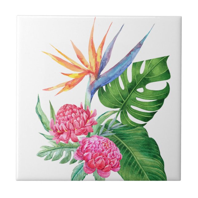 Kealoha- (White) Hawaiian Flower Arrangement Ceramic Tile (Front)