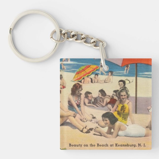 Keansburg, New Jersey Beach Scene - Antique Key Ring (Front)