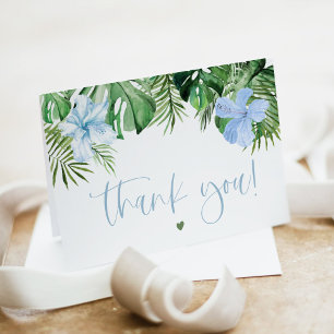 KEANU Blue Hibiscus Beach Luau Tropical Thank You Card