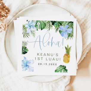 KEANU Tropical Blue Hibiscus Luau 1st Birthday Napkin