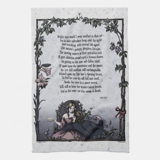 Keats "Bright Star" Victorian Poetry Art Tea Towel (Vertical)
