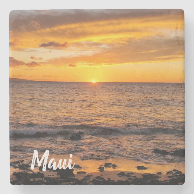 Keawakapu Beach Sunset Maui Stone Coaster (Front)