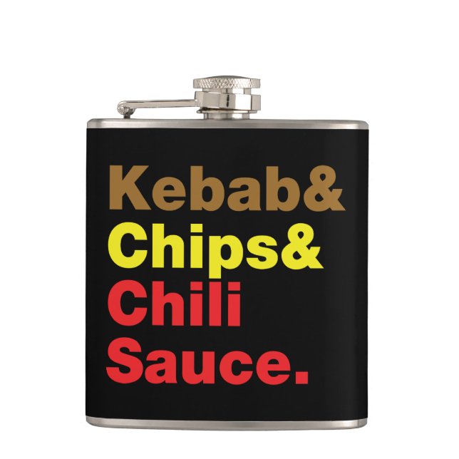 Kebab & Chips & Chilli Sauce. Hip Flask (Front)