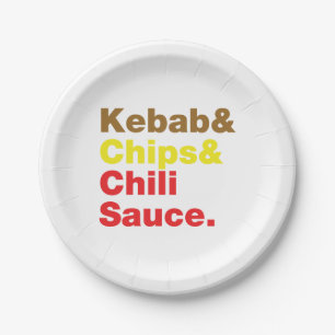 Kebab & Chips & Chilli Sauce. Paper Plate