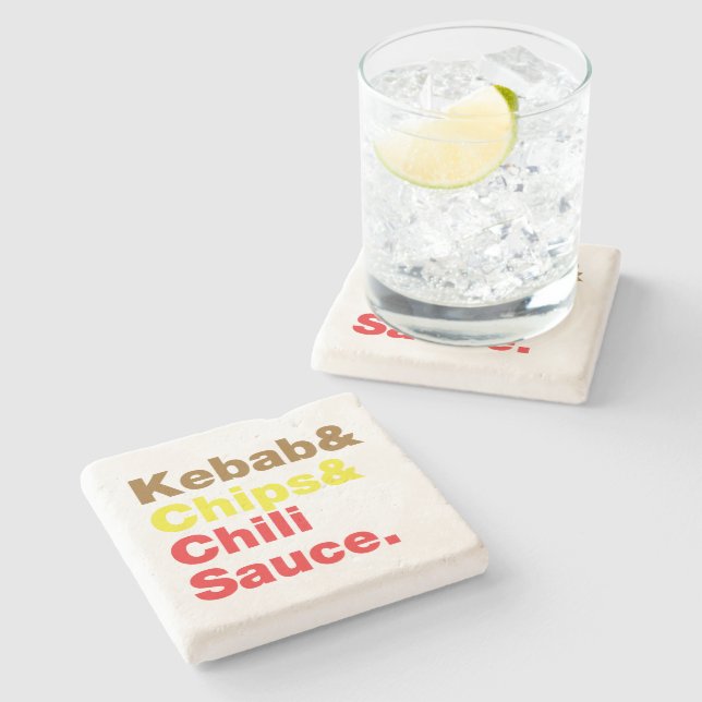 Kebab & Chips & Chilli Sauce. Stone Coaster (Side)