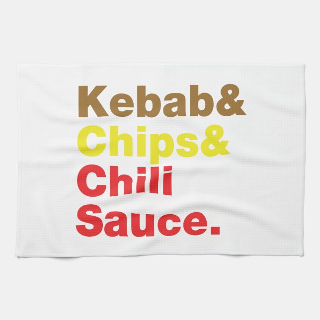 Kebab & Chips & Chilli Sauce. Tea Towel (Horizontal)