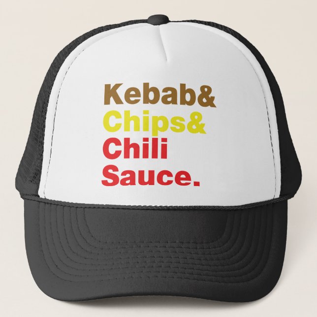 Kebab & Chips & Chilli Sauce. Trucker Hat (Front)