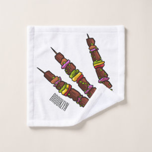 Kebab or kabob cartoon illustration bath towel set