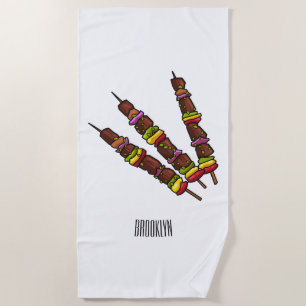 Kebab or kabob cartoon illustration beach towel