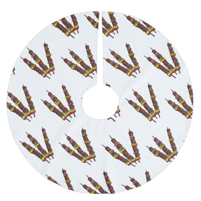 Kebab or kabob cartoon illustration brushed polyester tree skirt (Front)