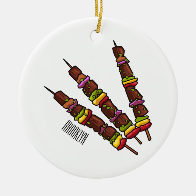 Kebab or kabob cartoon illustration ceramic ornament (Front)
