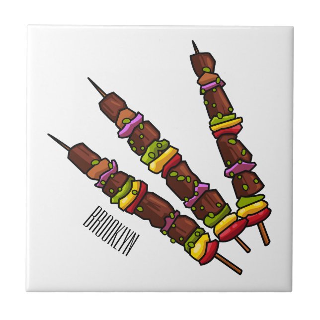 Kebab or kabob cartoon illustration ceramic tile (Front)