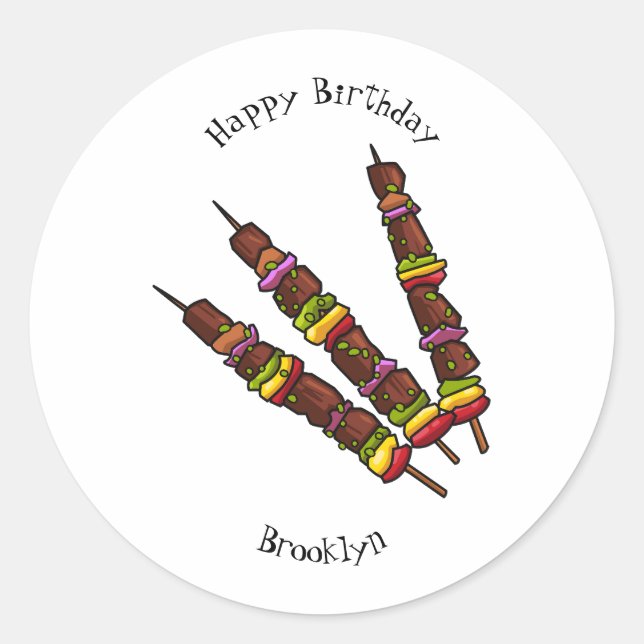Kebab or kabob cartoon illustration classic round sticker (Front)