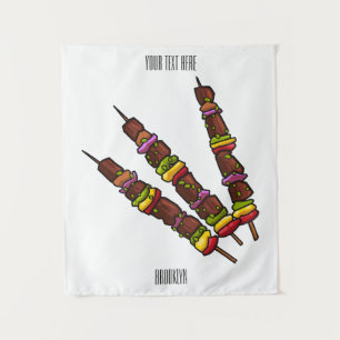 Kebab or kabob cartoon illustration tapestry