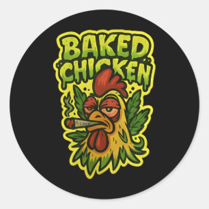 Ked Chicken Rooster Smoking Weed Stone Classic Round Sticker