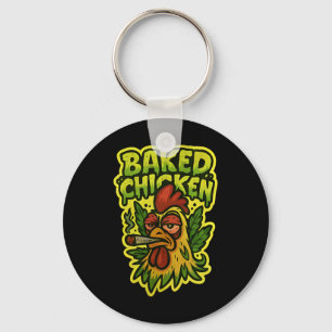 Ked Chicken Rooster Smoking Weed Stone Key Ring