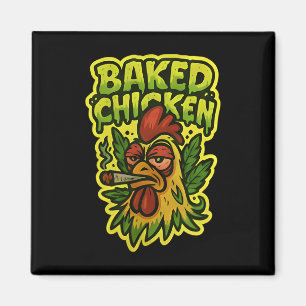 Ked Chicken Rooster Smoking Weed Stone Magnet
