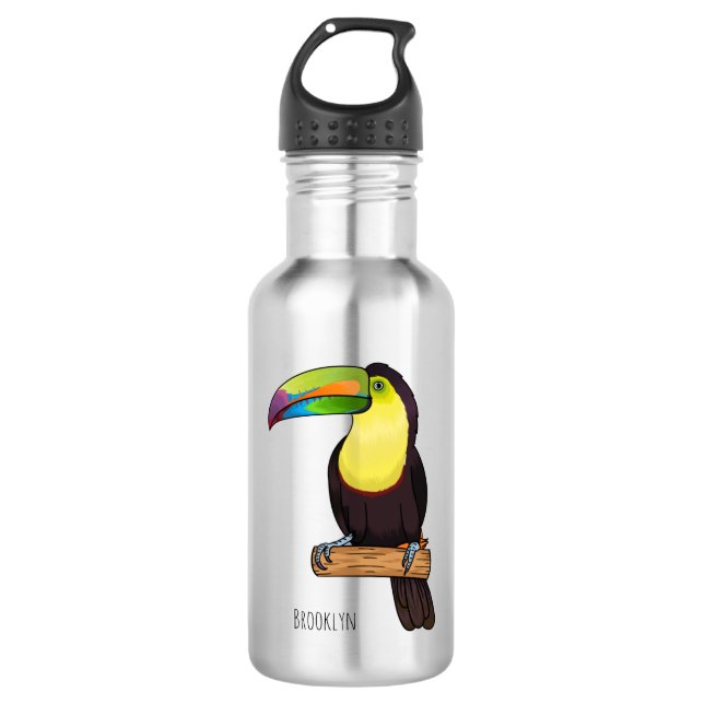 Keel-billed toucan bird cartoon illustration  532 ml water bottle (Front)