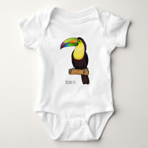 Keel-billed toucan bird cartoon illustration baby bodysuit