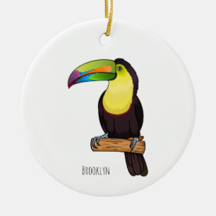 Keel-billed toucan bird cartoon illustration  ceramic ornament
