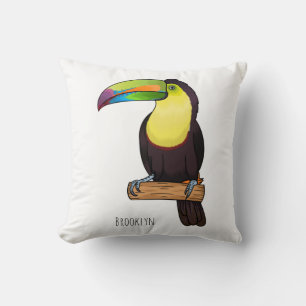 Keel-billed toucan bird cartoon illustration cushion