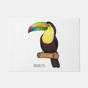 Keel-billed toucan bird cartoon illustration doormat