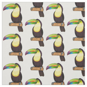 Keel-billed toucan bird cartoon illustration fabric