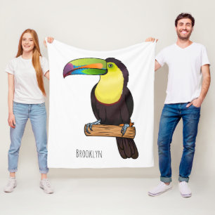 Keel-billed toucan bird cartoon illustration fleece blanket