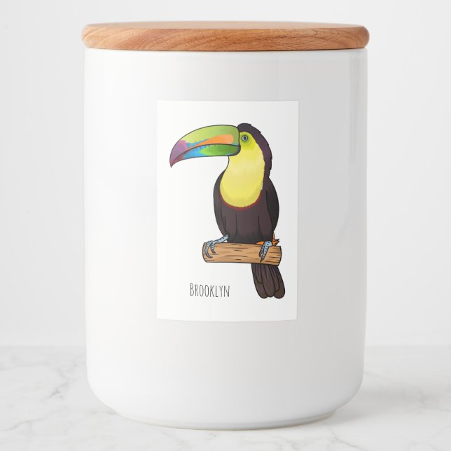Keel-billed toucan bird cartoon illustration  food label (Front)