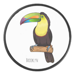 Keel-billed toucan bird cartoon illustration  hockey puck