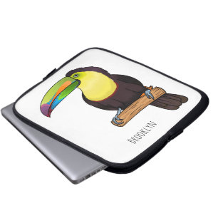 Keel-billed toucan bird cartoon illustration  laptop sleeve