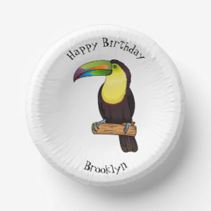 Keel-billed toucan bird cartoon illustration paper plate