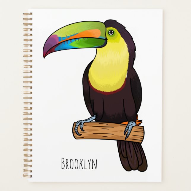Keel-billed toucan bird cartoon illustration planner (Front)