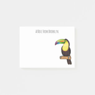 Keel-billed toucan bird cartoon illustration  post-it notes