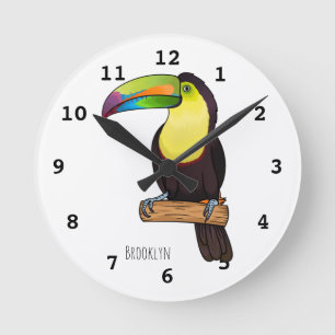 Keel-billed toucan bird cartoon illustration  round clock