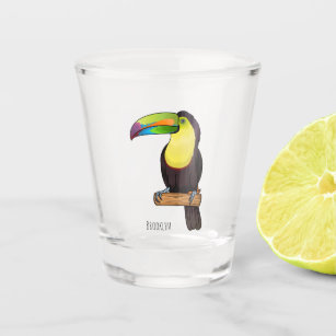 Keel-billed toucan bird cartoon illustration  shot glass