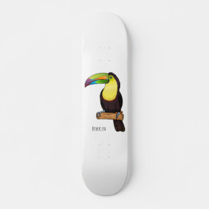 Keel-billed toucan bird cartoon illustration  skateboard