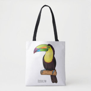 Keel-billed toucan bird cartoon illustration  tote bag