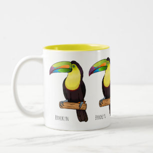 Keel-billed toucan bird cartoon illustration Two-Tone coffee mug