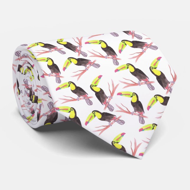 Keel billed Toucan or Ramphastidae sulfuratus bird Tie (Rolled)